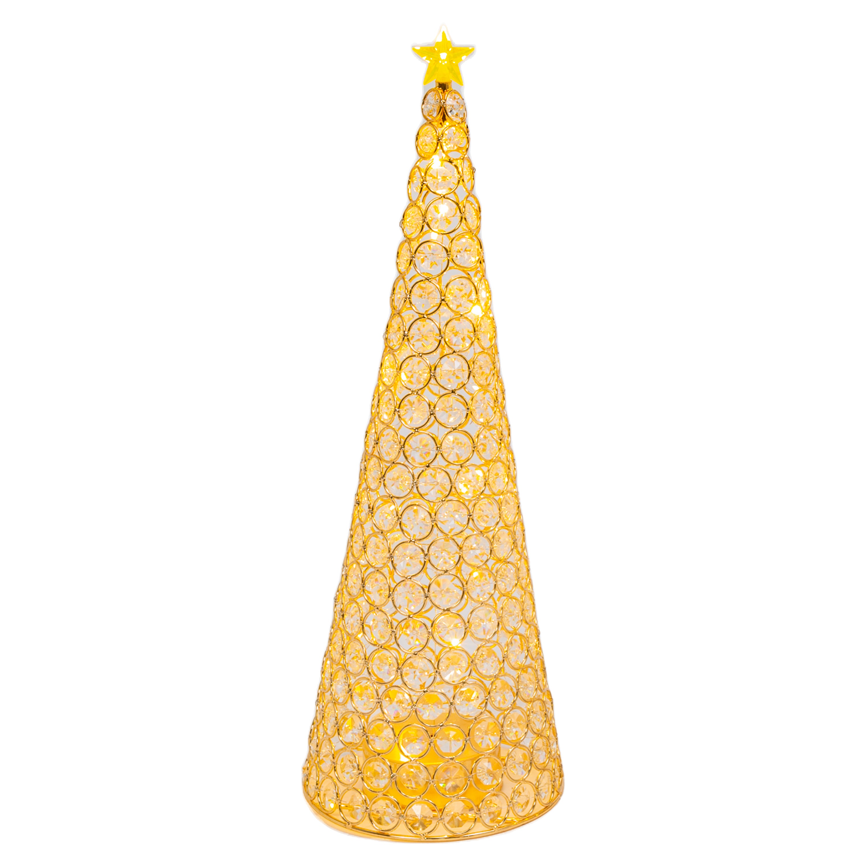 Elegant Glam Holiday Gold Lighted Jewel Cone Christmas Tree